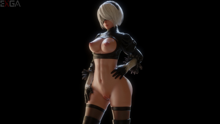 1girls 3d areolae big_breasts blender breasts exga large_breasts nier nier:_automata nipples pussy solo thighhighs yorha_2b