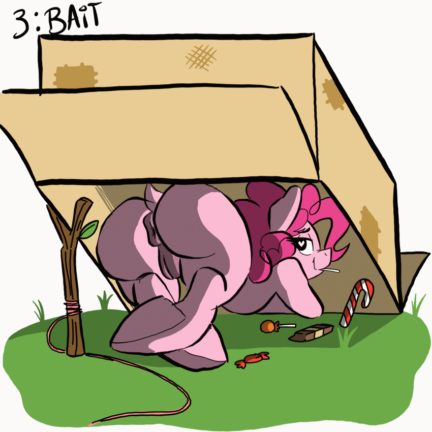 <3_eyes 1:1 1girls animated anus ass ass_up bedroom_eyes big_butt box butt candy candy_cane chocolate equid equine female feral food frame_by_frame friendship_is_magic genitals heart hi_res horse looking_back mammal my_little_pony narrowed_eyes pinkie_pie_(mlp) pony pussy seductive slimewiz text trap_(contrivance)