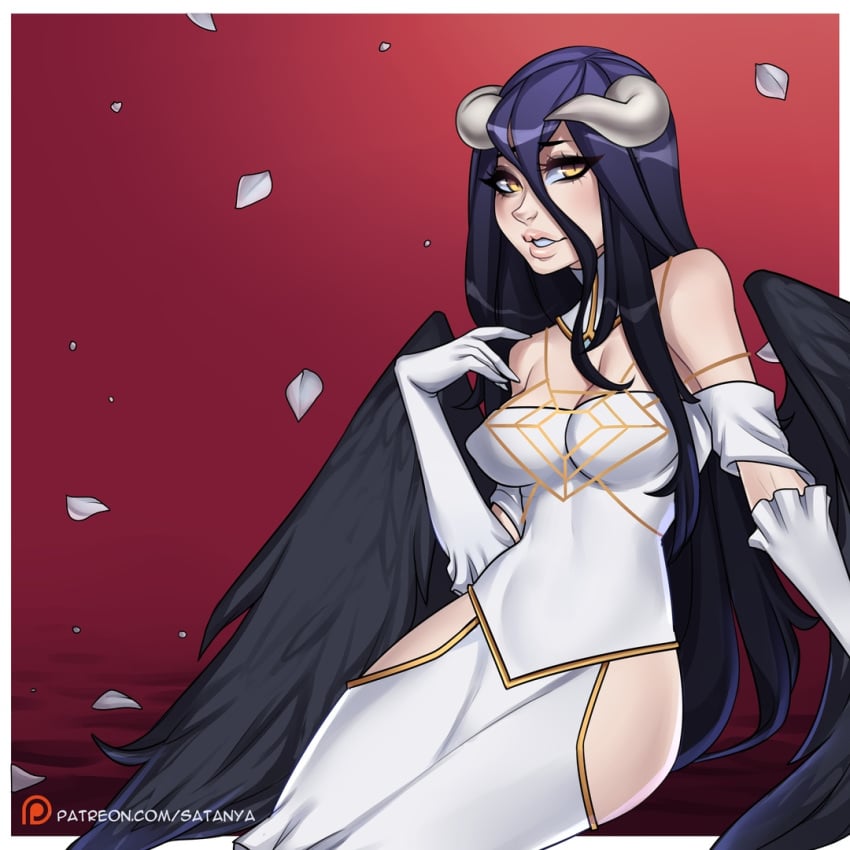 1girls albedo_(overlord) angel_wings big_breasts black_hair breasts female female_only hair horns overlord_(maruyama) satanya solo succubus wings yellow_eyes