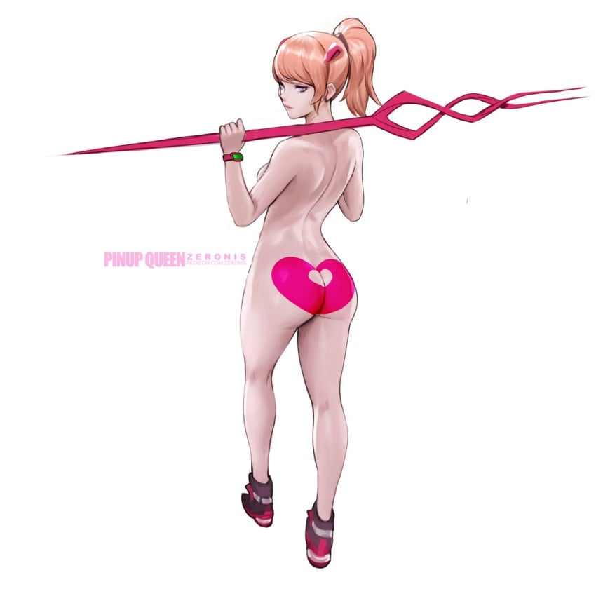 1girls ass asuka_langley_sohryu bare_arms bare_ass bare_legs bare_shoulders big_ass blue_eyes female female_only german ginger ginger_hair lance_of_longinus naked neon_genesis_evangelion nude pale-skinned_female pale_skin pony_tail ponytail sneakers solo solo_female spear zeronis