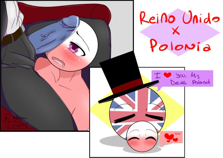 2boys belt black_pants blue_penis blue_skin blush countryhumans gay penis_on_face poland_(countryhumans) polish_flag purple_eyes red_body red_couch red_skin stickman top_hat united_kingdom_(countryhumans) yaoi