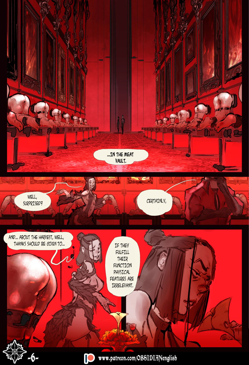 ass big_ass black_hair bondage comic domination english english_text line_up manga multiple_females multiple_girls multiple_subs notbuckler_(artist) obsidian obsidian,_flowers_and_scarlet obsidiana patreon red stuck_in_wall submissive_female text tied_up webtoon