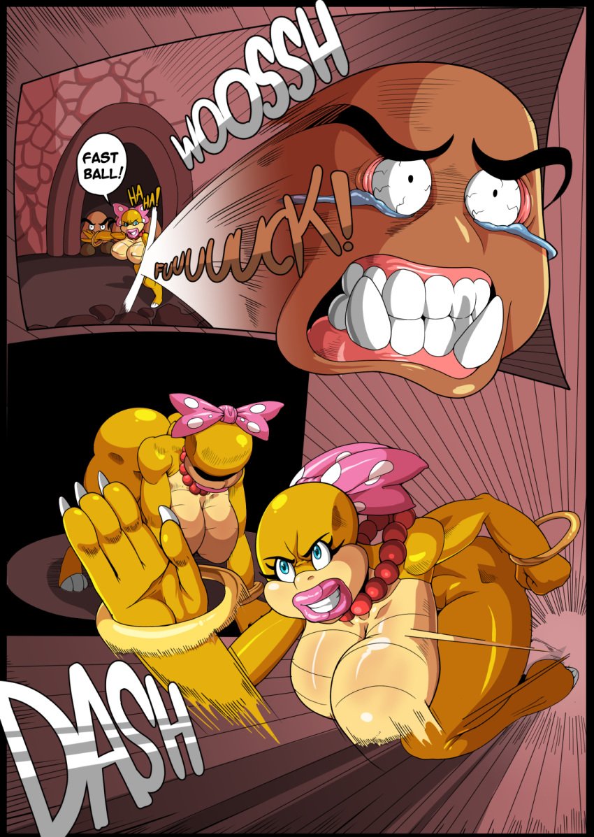 big_breasts big_lips bow comic femdom goomba hyper_bimbo koopalings large_breasts loonyjams mario_(series) nintendo quest_for_power scalie super_mario_bros. wendy_o._koopa yellow_scales yellow_skin