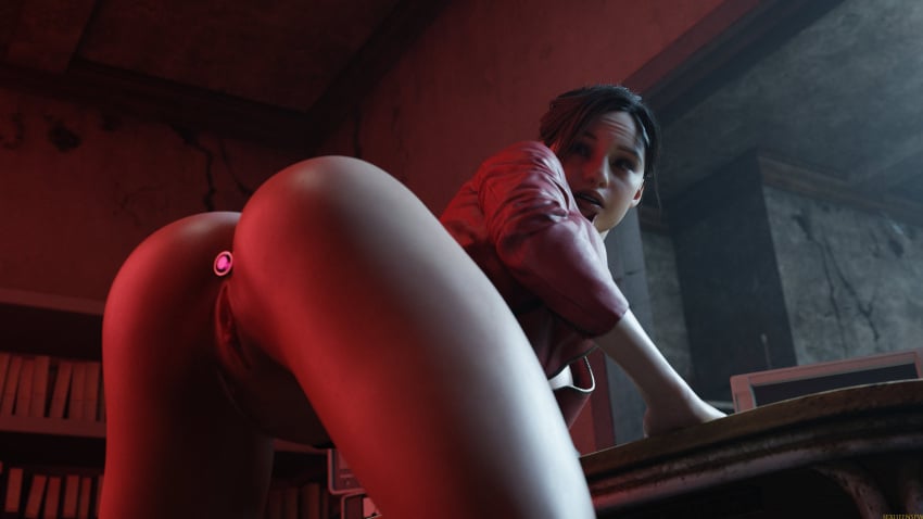 1girls 3d 3d_model anal anal_object_insertion anal_toy bent_over blue_eyes bottomless bottomless_female brown_hair buttplug capcom claire_redfield female female_focus female_only indoor_nudity indoors jewel_buttplug looking_behind object_insertion plump_ass pussy red_light resident_evil resident_evil_2 resident_evil_2_remake sex_toy sexiieensfw solo viewed_from_below young_adult young_woman