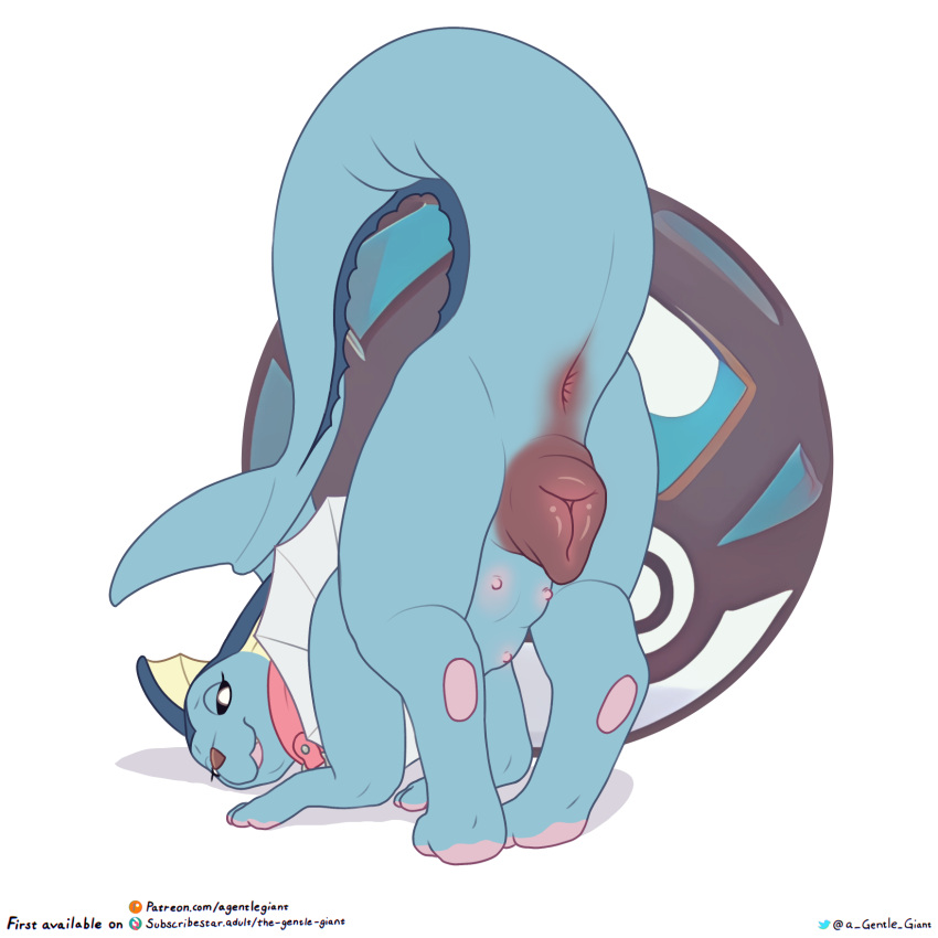 2023 animal_genitalia animal_pussy anus ass ass_up belly_nipples black_sclera blep blue_body canine_genitalia canine_pussy collar darkened_genitalia darkened_pussy digital_media_(artwork) digitigrade eeveelution feral fin generation_1_pokemon genitals hi_res nintendo nipples pawpads paws pink_collar pink_nipples pink_pawpads plump_labia pokemon pokemon_(species) presenting presenting_hindquarters presenting_pussy pussy quadruped raised_tail simple_background tail tail_fin the_gentle_giant tongue tongue_out vaporeon white_background white_eyes