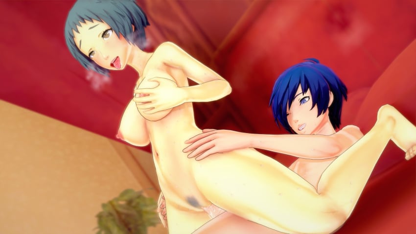 bedroom bedroom_sex blue_hair ejaculating_in_vagina female fuuka_yamagishi makoto_yuki nude panting persona persona_3 sex that_naoto_guy yamagishi_fuuka