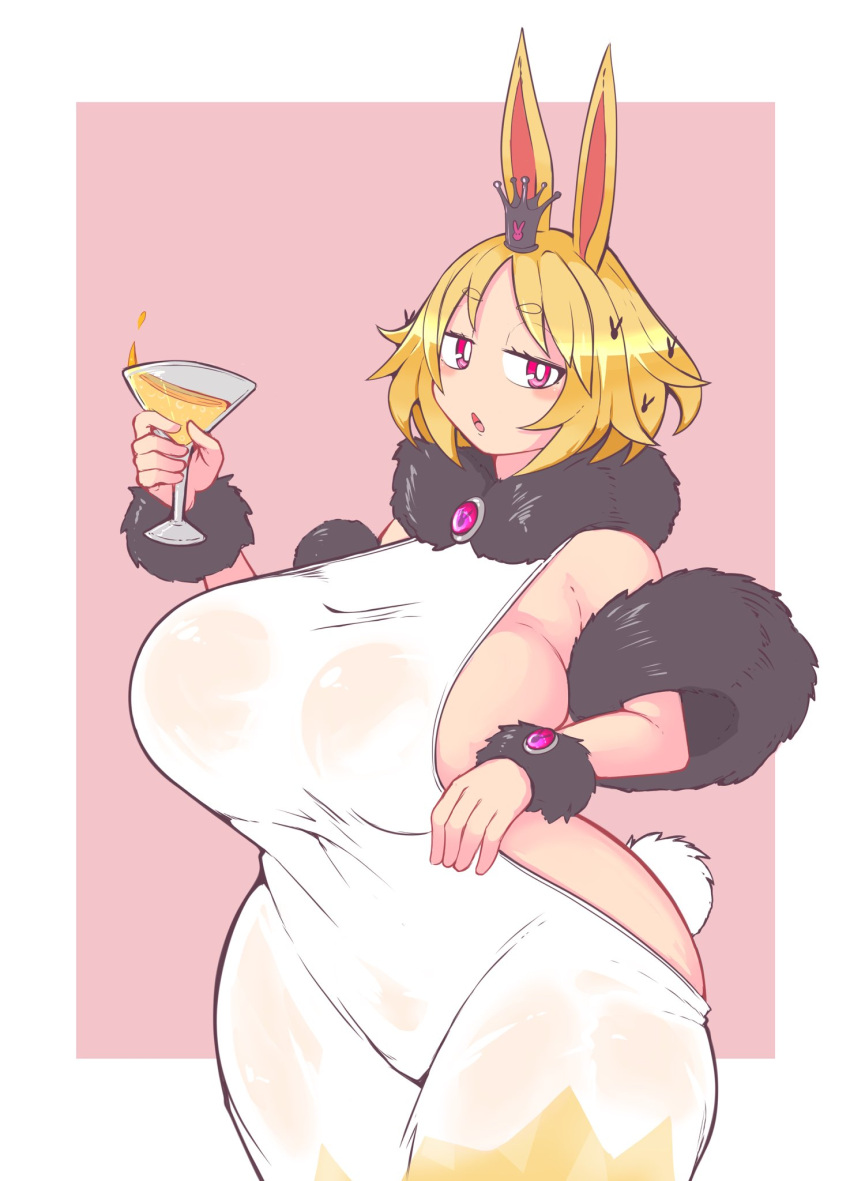 aged_up breasts bunny_ears bunny_girl bunny_tail disgaea disgaea_5 disgaea_rpg dress huge_breasts kittenboogers large_breasts nippon_ichi_software no_bra see-through_clothing see-through_dress sideboob usalia_(disgaea)