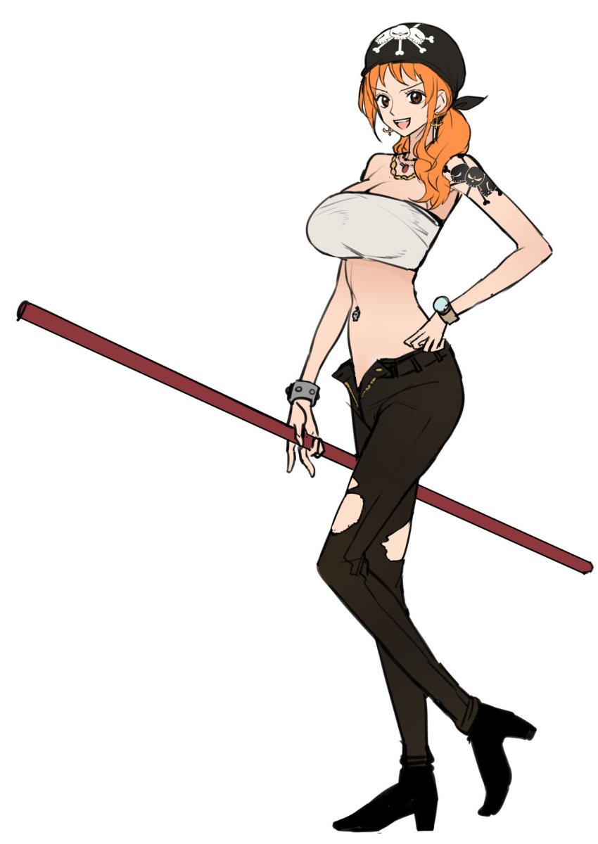 1girls ass blackbeard blackbeard_pirates blackbeard_pirates_jolly_roger branding_mark enemy_conversion female female_only jolly_roger_(one_piece) jolly_roger_tattoo_(one_piece) nami one_piece pirate post-timeskip skimpy solo terasu_mc