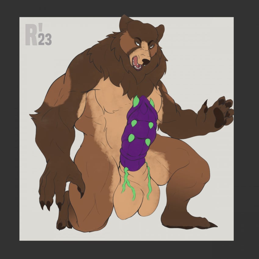 after_transformation animal_genitalia anthro balls bear big_balls big_penis brown_bear cock_transformation genital_transformation genitals grizzly_bear hair hi_res kuruk_(character) male male_only mammal mane mane_hair parasite parasitic_penis partial_transformation penis penis_transformation redeyedwolf sheath solo transformation unusual_anatomy unusual_genitalia unusual_penis ursine were wereursid wereursine