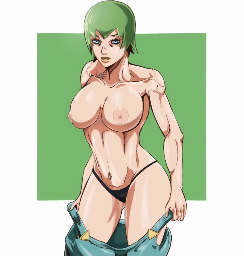 1girls breasts female foo_fighters green_hair huge_breasts jojo's_bizarre_adventure light-skinned_female light_skin short_hair shounen_jump stone_ocean tagme topless undressing z3husky