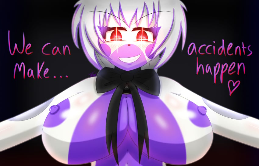 1girls 4k big_breasts blush blushing_at_viewer bowtie evil_grin evil_smile female female_focus female_only five_nights_at_freddy's five_nights_at_freddy's:_sister_location five_nights_in_anime fnia funtime_freddy_(fnafsl) glowing_eyes gothtrishy heart hi_res highres holding_viewer huge_breasts light-skinned_female light_skin looking_at_viewer looking_down multicolored_body multicolored_hair nipples pale-skinned_female pale_skin purple_hair red_eyes robot robot_girl robot_humanoid rule_63 rule_63 short_hair text white_body white_fur white_hair white_skin