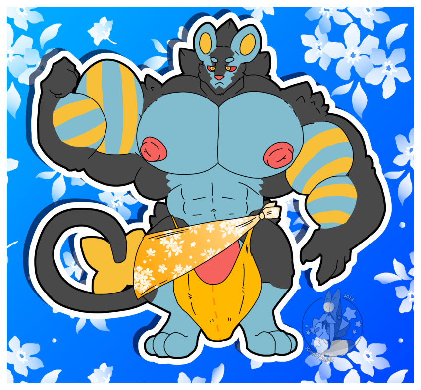 anthro anthrofied balls big_balls big_muscles big_penis bulge clothing flexing flower flower_background frown genitals hi_res huge_balls huge_cock huge_muscles hyper hyper_balls hyper_bulge hyper_genitalia hyper_muscles hyper_penis kokoro-doll luxray male male_only muscular nintendo nipples penis plant pokémon_(species) pokemon pokemon_(species) underwear video_games