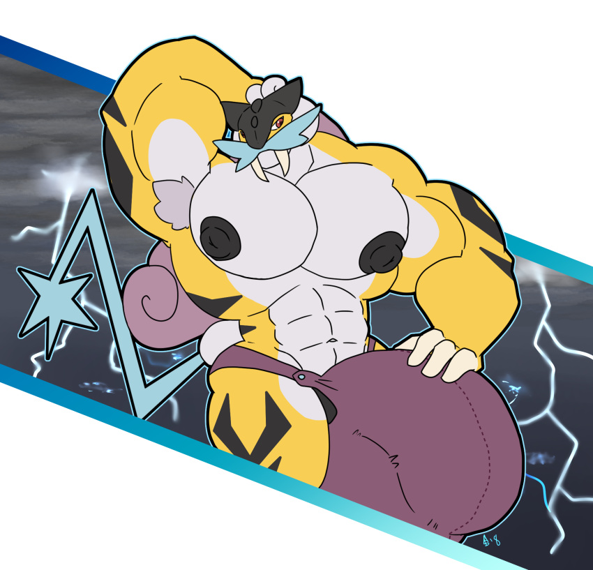1boy anthro anthrofied balls big_balls big_penis bulge clothing furry hand_behind_head hi_res huge_balls huge_cock hyper hyper_balls hyper_bulge hyper_genitalia hyper_penis kokoro-doll legendary_pokemon lightning looking_at_viewer male male_only muscular nintendo nipples original_character penis pokémon_(species) pokemon pokemon_(species) pokemon_gsc raikou testicles underwear video_games
