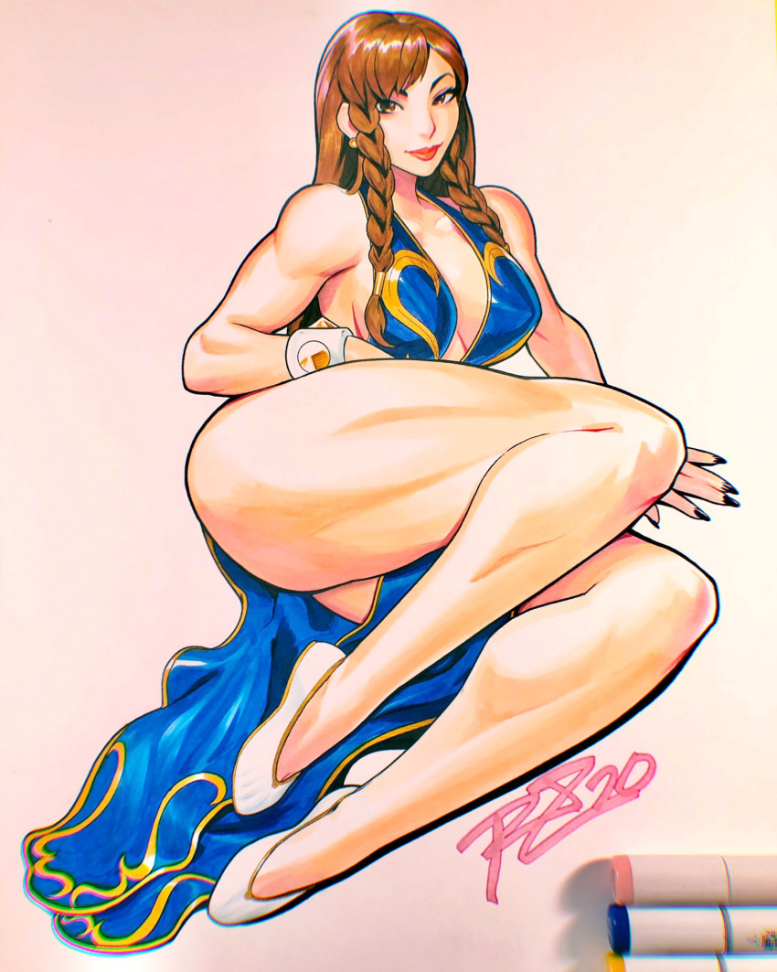 1girls alternate_costume capcom chun-li chun-li_(battle_ouffit_sfv) dress female female_only muscular_thighs negarobo solo street_fighter tagme traditional_media_(artwork)