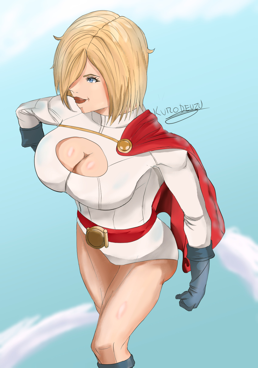 ass_focus big_breasts big_butt blonde blonde_hair cape dc dc_comics female female_only injustice_2 kara_zor-el kara_zor-l karen_starr kurodeuzu power_girl superman_(series)