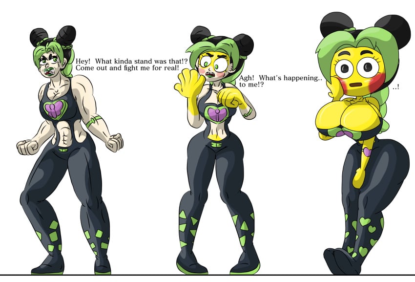 1girls big_breasts breast_expansion emoji emoji_(race) emojification female hip_expansion huge_breasts hugging_breasts jojo's_bizarre_adventure jolyne_kujo light-skinned protoy stone_ocean text transformation transformation_sequence transparent_background wide_hips yellow_skin