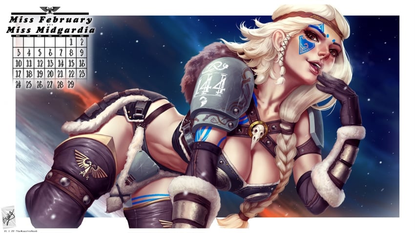 1girls 2020 abs armor ass astra_militarum big_breasts blonde_hair breasts brown_eyes calendar_(medium) dated english_text february_(month) female female_only guardswoman_(warhammer_40k) imperial_guard imperium_of_man long_hair looking_at_viewer midgardian_144th rule_63 sci-fi science_fiction scifi smiling smiling_at_viewer solo solo_female source_request tattoo tattoos text themaestronoob warhammer_(franchise) warhammer_40k warrior watermark