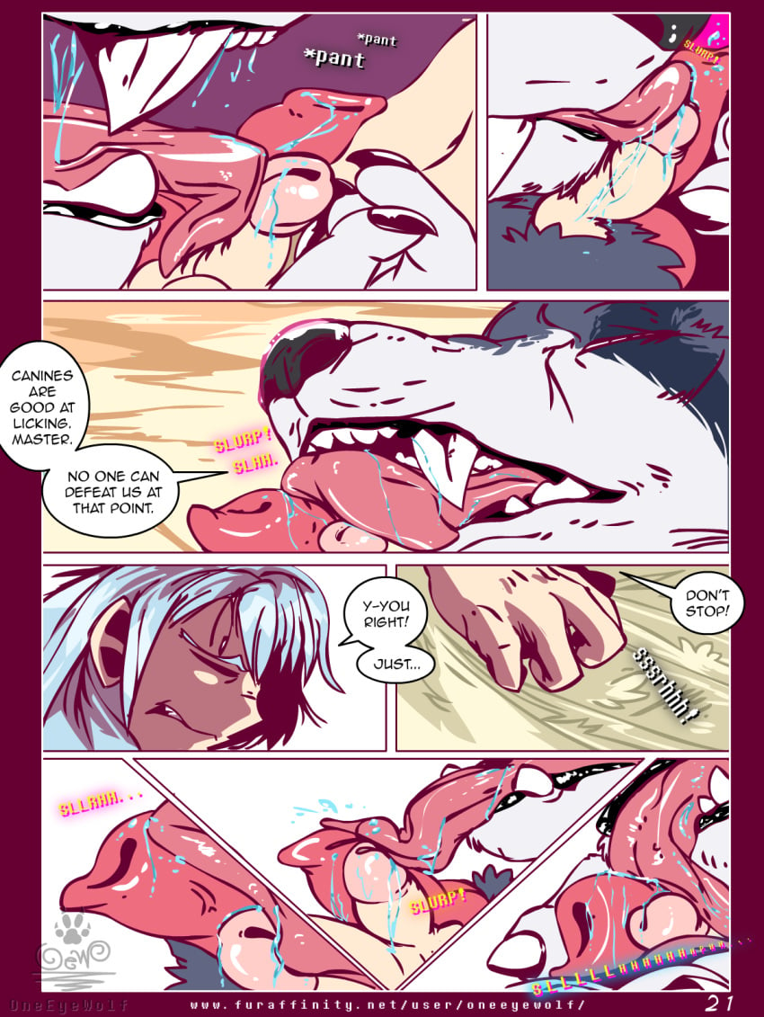 animal_genitalia animal_penis anthro ass big_dom_small_sub breath canid canine canine_penis canis colored comic english_text erection flirting genitals hi_res hug human human_on_anthro interspecies love male male/male mammal manga muscular nude oneeyewolf_(artist) oral panting penis ranga_(that_time_i_got_reincarnated_as_a_slime) rimuru_tempest romantic_ambiance sheath size_difference small_dom_big_sub tempest_wolf tensei_shitara_slime_datta_ken text url webcomic wolf