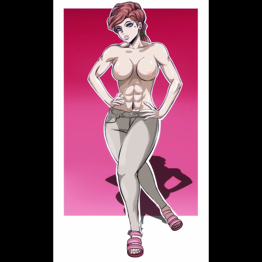 1girls abs breasts brown_hair diamond_is_unbreakable female housewife huge_breasts human jojo's_bizarre_adventure light-skinned_female light_skin long_hair mature milf mother muscular_female shinobu_kawajiri shounen_jump tagme topless z3husky