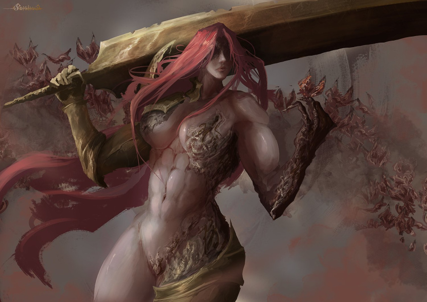 1girls abs big_biceps big_breasts elden_ring female female_only fromsoftware goddess light-skinned_female malenia_blade_of_miquella milf muscular muscular_female red_hair scar scarlet_rot sephilash thick_thighs wings