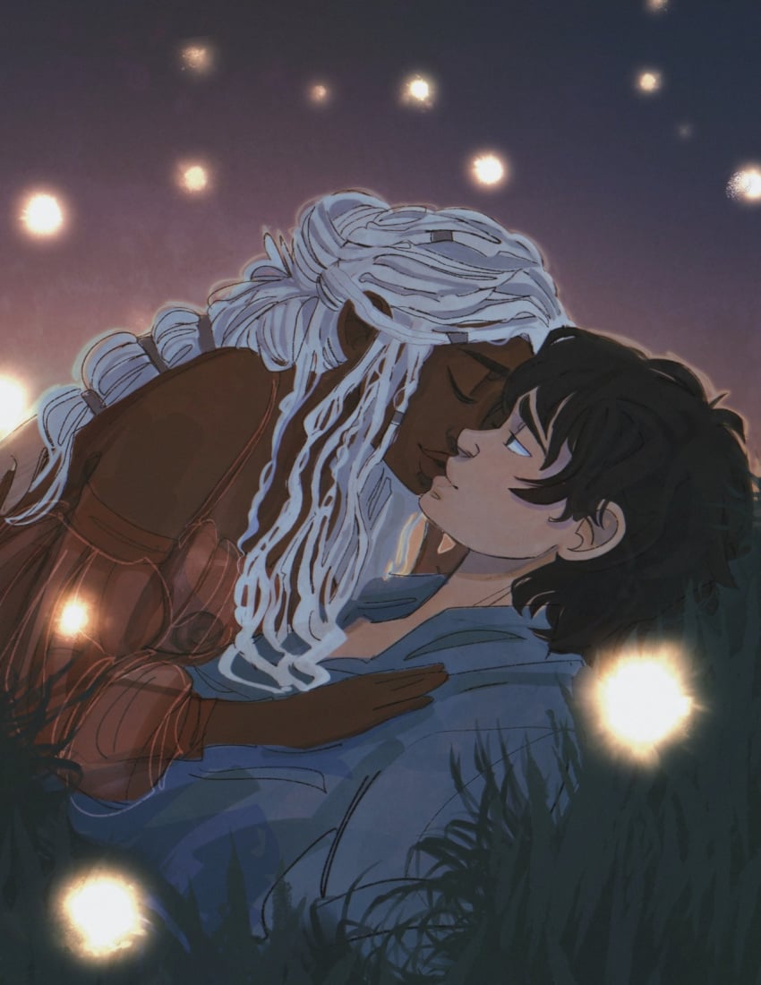 1boy 1girls black_hair dark-skinned_female house_of_the_dragon interracial kissing light-skinned_male lucerys_velaryon male/female nipples outdoors rhaena_targaryen silver_hair step-incest targaryen transparent_clothing