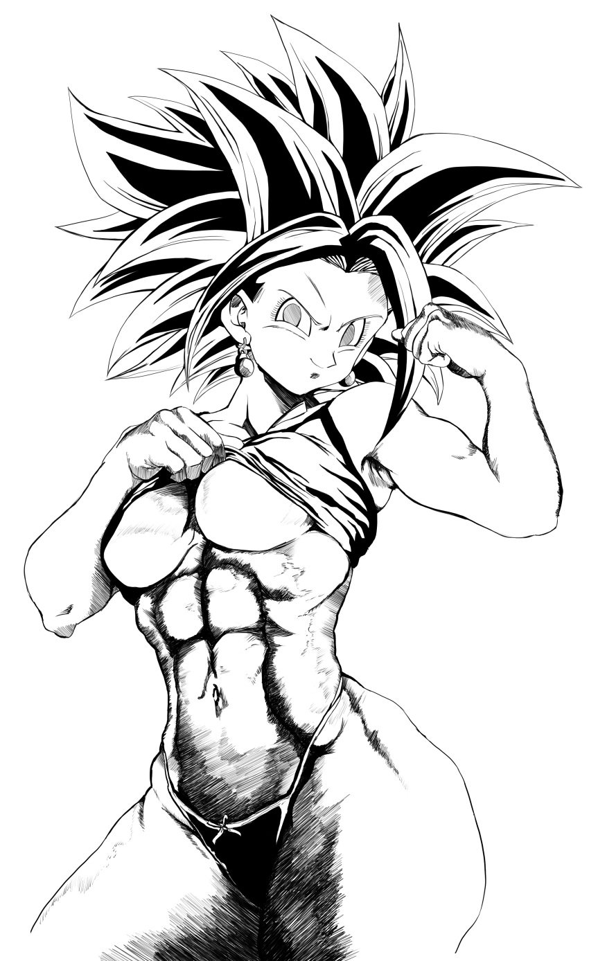 1girls breasts dragon_ball dragon_ball_super earrings female female_only fusion head-cha-la kefla legendary_super_saiyan potara_earrings saiyan short_hair solo spiky_hair super_saiyan super_saiyan_2