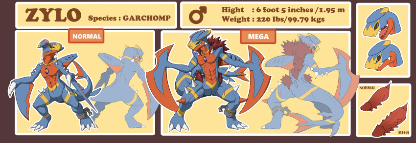 1boy abs absurd_res anthro anthrofied big_penis chains dragon fin fur garchomp genital_slit hi_res male mega_evolution mega_garchomp mega_stone model_sheet muscular muscular_male nintendo original_character penis pokémon_(species) pokemon pokemon_(species) pokemon_dppt pokemon_xy scalie scar slit spikes text video_games voidtails yellow_background