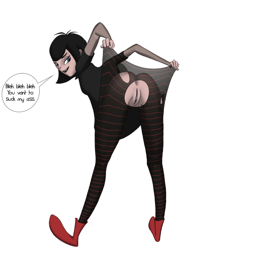 1girls anus ass ass_up clothing hotel_transylvania looking_back mavis_dracula pussy sag34 speech_bubble tagme tights