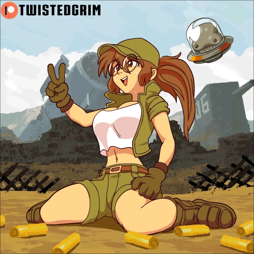 1girls 2d 2d_animation animated bra breasts cleavage female female_only fio_germi martian_(metal_slug) metal_slug patreon snk twistedgrim wiping_sweat wiping_with_shirt