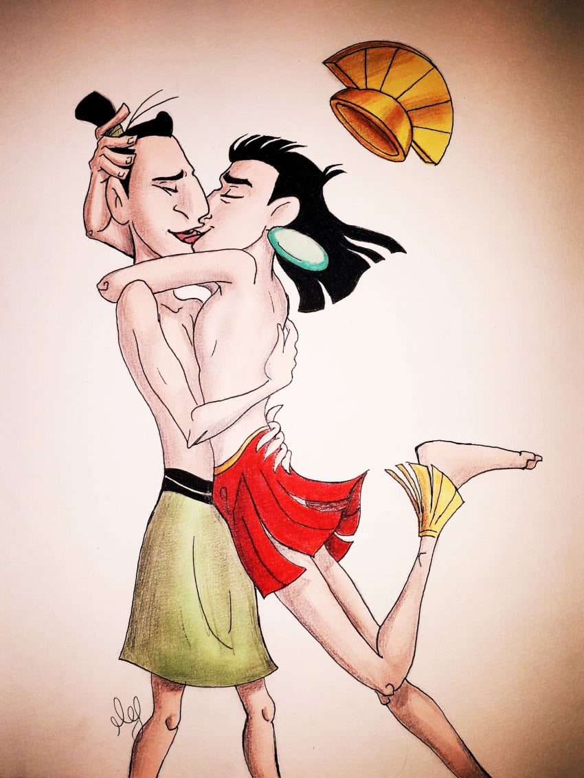 clothing crossover disney gay kiss kissing kuzco ling_(mulan) male_only mulan the_emperor's_new_groove yaoi