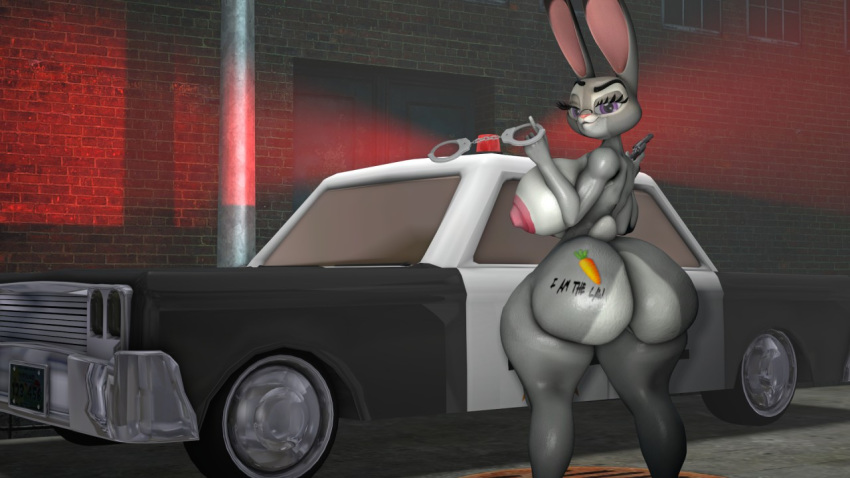 1girls 2018 3d 5_fingers anthro anthro_only big_ass breasts bunny bunny_ear bunny_ears bunny_girl bunny_tail casual disney english_text eyelashes female female_only firearm furry furry_ass furry_breasts furry_ears furry_only furry_tail gun half-closed_eyes handcuffs handgun huge_breasts judy_hopps kennythebobcat large_breasts looking_at_viewer looking_back naked night nipples nude nude_female police police_car police_officer policewoman public purple_eyes rabbit rabbit_ears rabbit_humanoid rabbit_tail revolver rodent sfm solo solo_female source_filmmaker street tattoo weapon zootopia