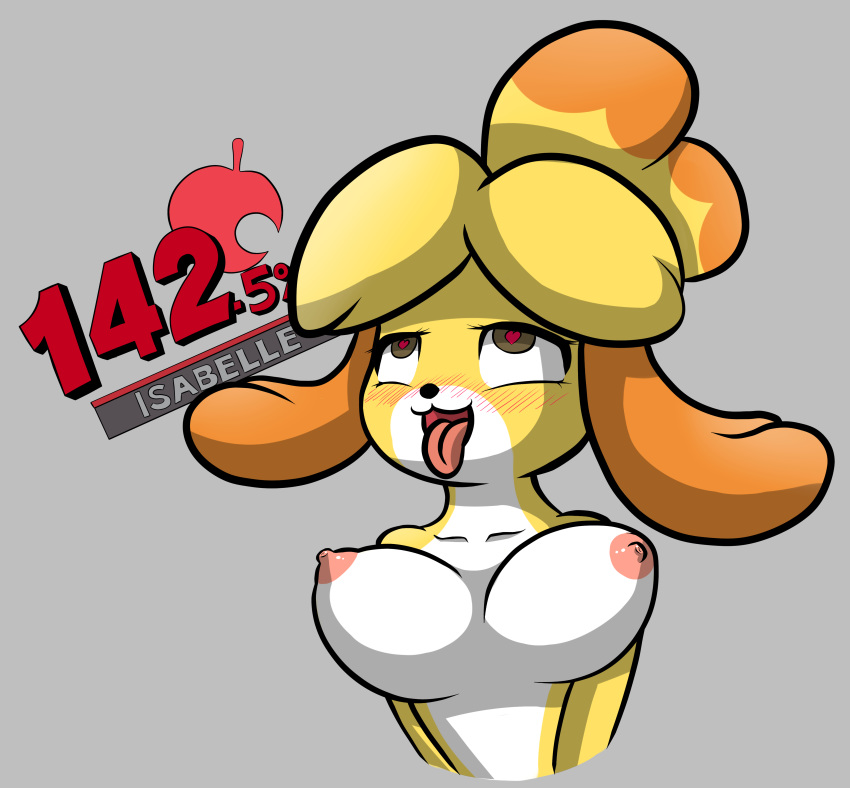 absurd_res ahe_gao animal_crossing anthro blush breasts canid canine canis domestic_dog female heart heart-shaped_pupils hi_res isabelle_(animal_crossing) looking_pleasured mammal nintendo nipples nude ravirr94 solo super_smash_bros. super_smash_bros._ultimate tongue tongue_out video_games