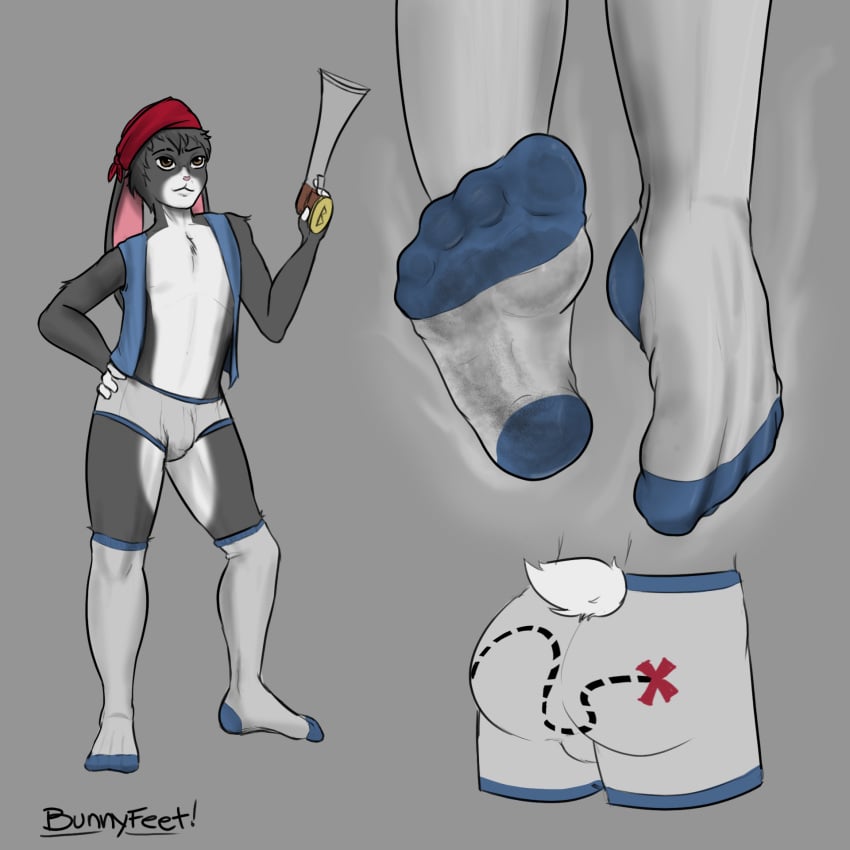 1:1 bulge bunnyfeet clothing feet foot_fetish gun hi_res lagomorph legwear leporid male male_only mammal musk pirate rabbit ranged_weapon sketch smelly socks underwear weapon