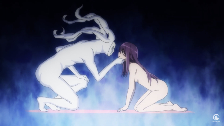 1girls ass bare_arms bare_legs bare_shoulders barefoot breasts completely_nude completely_nude_female feet female hair_down kouzaku_mitori legs long_hair medium_breasts monster nude nude_female official_art purple_eyes purple_hair screencap screenshot sideboob solo teenage_girl teenager to_aru_kagaku_no_railgun to_aru_majutsu_no_index young