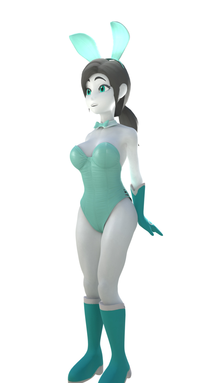 3d black_hair blender blue_eyes boots bunny_ears bunnysuit frististains gloves happy light_skin nintendo ponytail pose posing solo tagme thick_thighs white_skin wii_fit wii_fit_trainer