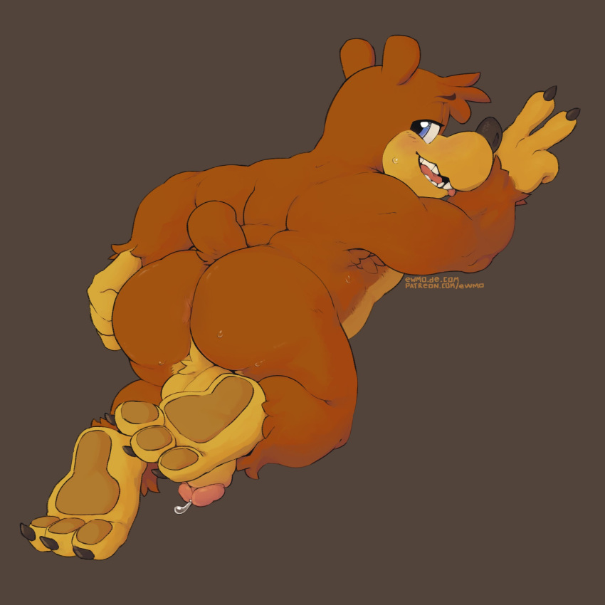 1:1 1boy 2020 all_fours anthro anus ass backsack balls banjo-kazooie banjo_(banjo-kazooie) barefoot biceps blue_eyes blush bodily_fluids brown_background brown_body brown_fur butt claws cum cum_on_ground cum_on_penis ewmo.de flaccid fur genital_fluids genitals hand_on_butt hi_res humanoid_penis looking_at_viewer looking_back male male_focus male_only mammal muscular nude on_ground open_mouth pawpads paws penis perineum pink_anus pink_tongue plain_background precum presenting presenting_anus presenting_hindquarters presenting_penis rareware sharp_claws sharp_teeth simple_background smile soles solo sweat tan_balls tan_body tan_penis tan_skin teeth thick_thighs toe_claws tongue triceps ursid video_games