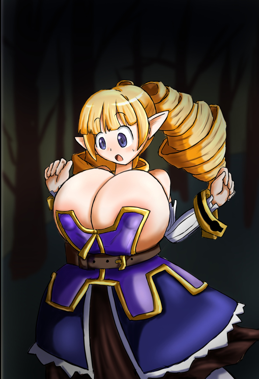 archer_(disgaea) big_breasts bimbo breasts bursting_breasts cleavage disgaea elf_ears gasotaxok gigantic_breasts huge_breasts hyper_breasts large_breasts massive_breasts nippon_ichi_software pointy_ears shortstack