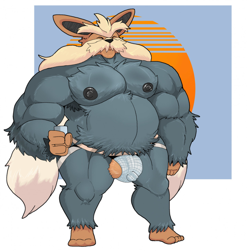 anthro balls furry hi_res jockstrap male male_only mc_morrales muscular muscular_male nipples penis penis_bulge pokémon_(species) pokemon stoutland tagme