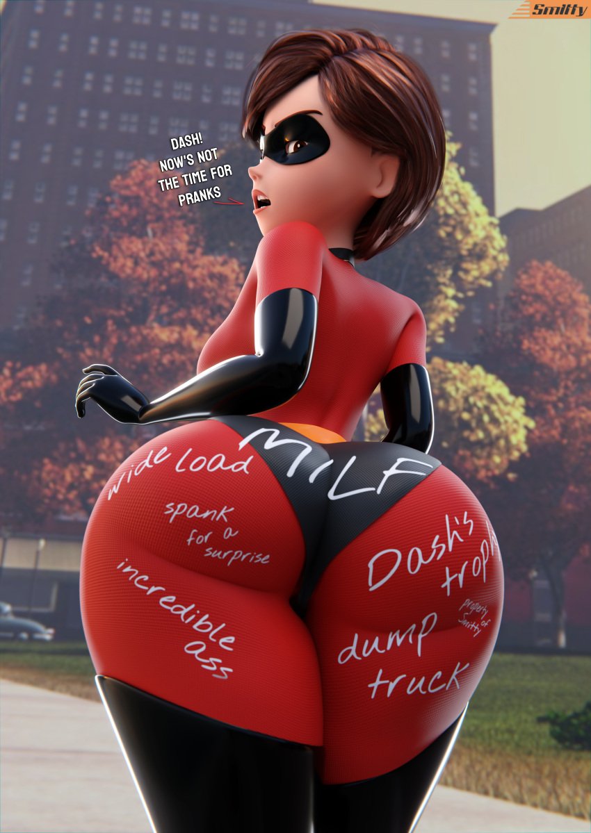 1girls 3d 3d_(artwork) ass ass_focus blender_(software) body_writing elastigirl female female_focus female_only helen_parr incest large_ass milf smitty34 superheroine tagme text the_incredibles thick_thighs thighhighs voluptuous voluptuous_female writing_on_ass