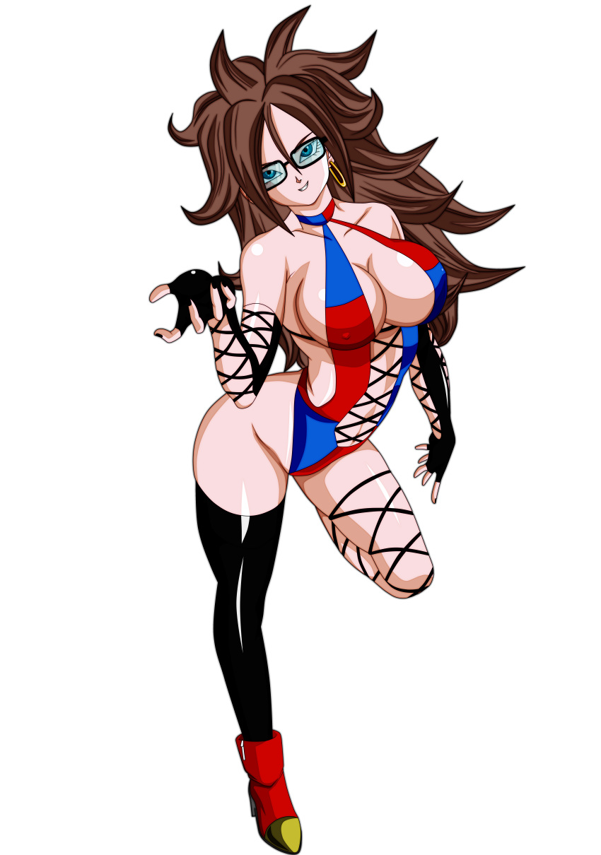 1girls absurdres android_21 android_21_(human) bikini brown_hair dannyjs611 dragon_ball dragon_ball_fighterz female glasses highres solo