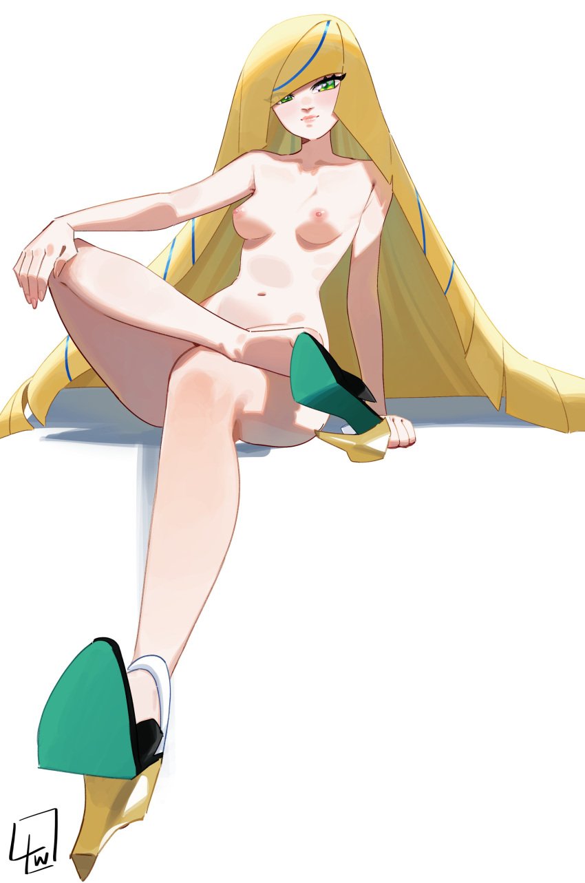 1girls areolae big_breasts blonde_hair bottomless breasts feet female female_only footwear green_eyes hair heels high_heels l4wless legs lips long_hair lusamine_(pokemon) mature mature_female mature_woman milf mother naked naked_female naked_footwear naked_heels nipples nude nude_female pokemon pokemon_sm shoe_dangle solo solo_female thighs topless