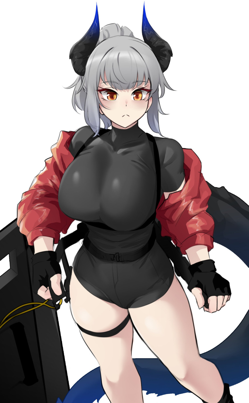 1girls arknights big_breasts big_thighs blue_hair blush breasts busty closed_mouth clothed clothed_female curvaceous curvy cute dem_legs dragon_girl dragon_horns dragon_tail electricity enormous_breasts enormous_thighs female female_only fingerless_gloves giant_breasts gigantic_breasts gloves glowing_horns hips holding_object holding_shield horns huge_breasts huge_thighs hyper_breasts hyper_thighs jacket jacket_open jacket_partially_removed k0ng large_breasts large_thighs legs light-skinned_female light_skin liskarm_(arknights) looking_at_viewer massive_breasts massive_thighs medium_breasts orange_eyes ponytail seductive seductive_look shield shiny_breasts shiny_clothes shirt shorts simple_background solo solo_female tagme tail thick thick_legs thick_thighs thighs tight_clothes tight_clothing tight_fit voluptuous waist wasp_waist white_background wide_hips wide_thighs