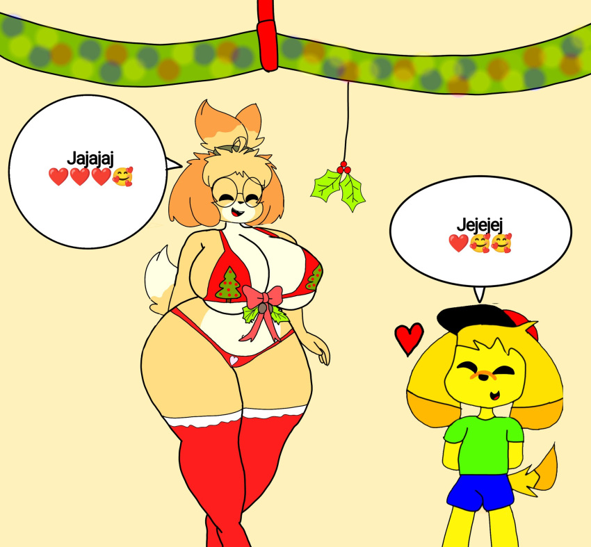 animal_crossing axelbros big_breasts breasts derpybelle female furry isabelle_(animal_crossing) thick_thighs wide_hips