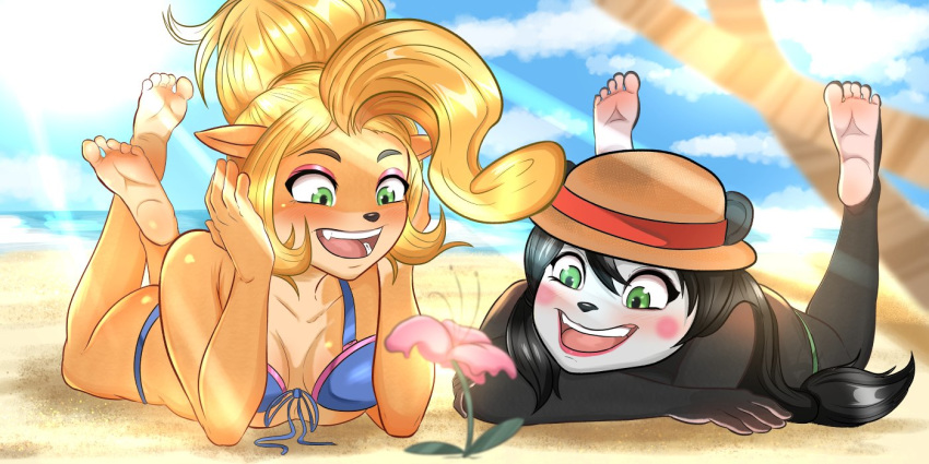 anthro artofadam barefoot coco_bandicoot crash_(series) crash_team_racing crash_team_racing_nitro-fueled feet firekeeper8 foot_focus kibo_theguardians soles swimsuit yaya_panda