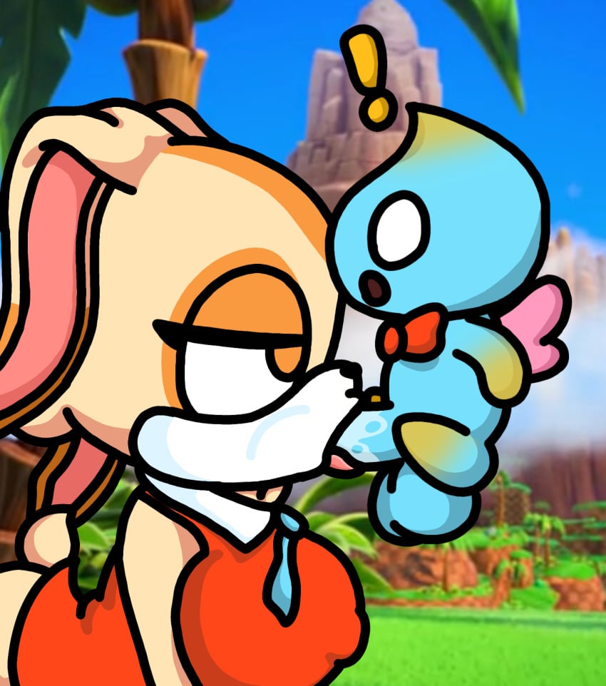 ! 1boy 1girls aged_up anthro anthro_on_anthro big_breasts blowjob bowtie chao_(sonic) cheek_bulge cheese_the_chao clothed clothing cream_the_rabbit deepthroat embarrassed exclamation_point fellatio legokoopa_(artist) oral oral_sex orange_eyes penis self_upload smug smug_face sonic_(series) sonic_the_hedgehog_(series) surprised throat_bulge tongue tongue_out wings