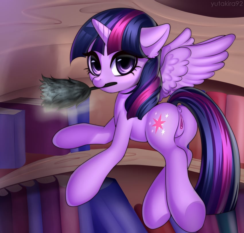 1female 1girls 2020 absurd_res alicorn animal_genitalia animal_pussy anus ass book buttg clitoral_winking clitoris equid equine_pussy female female_only feral friendship_is_magic furniture genitals hi_res horn inside looking_at_viewer looking_back mammal mlp my_little_pony pussy solo solo_female twilight_sparkle_(mlp) wings yutakira92