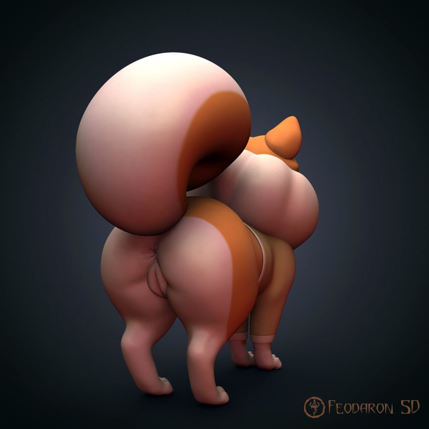 1:1 3d anus ass big_butt canid canine clothing digital_media_(artwork) female feodaron_sd feral genitals hi_res mammal multicolored_tail pride_(changing_fates) pussy raised_tail signature solo thick_thighs topwear