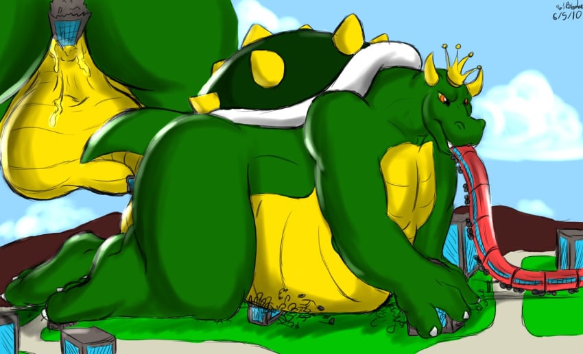 balls bigshow bowser building genitals gluttony hyper king_koopa koopa macro male mario_(series) nintendo object_vore overweight scalie the_super_mario_bros._super_show! train vehicle video_games vore