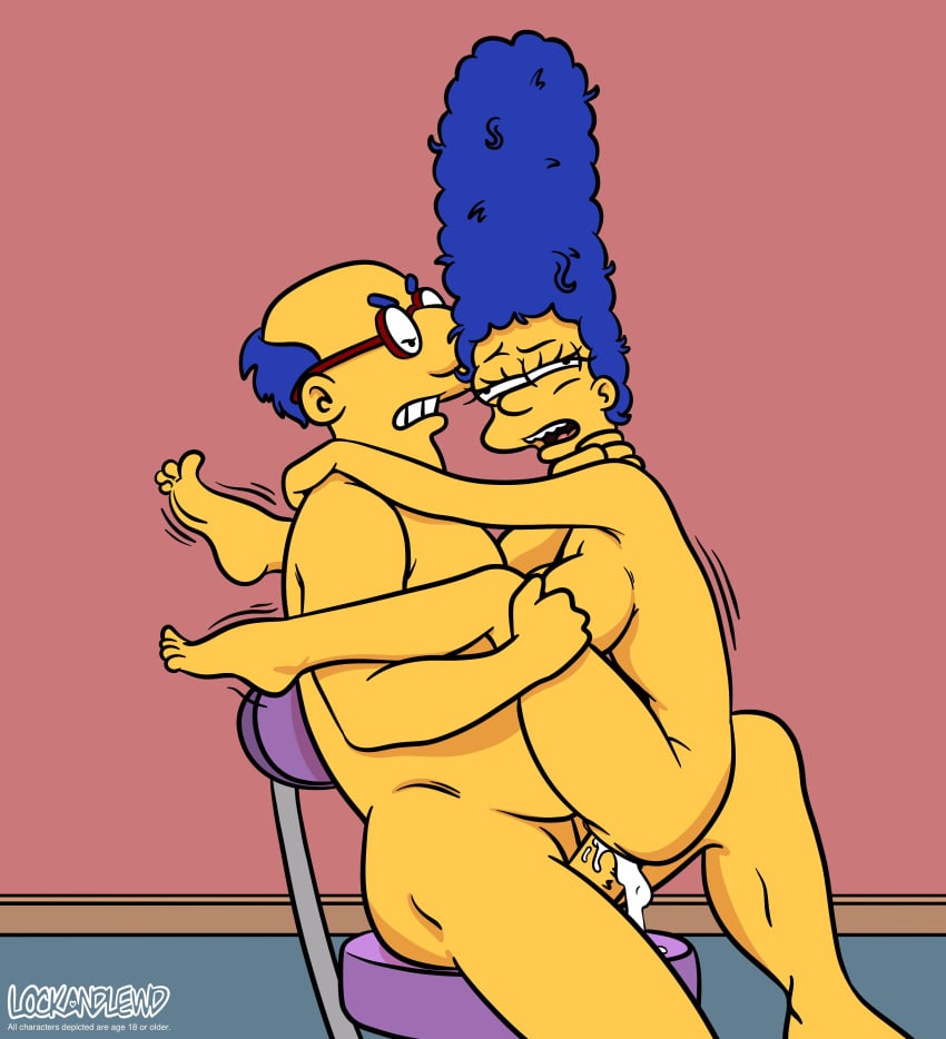 1boy 1girls 20th_century_fox 20th_century_studios angry artist_name bald bald_male blue_hair breasts chair cum cum_in_pussy cumdrip duo ejaculation feet female genitals glasses grabbing_neck hand_on_leg hand_on_neck human human_on_human indoors kirk_van_houten lockandlewd looking_at_another male male/female mammal marge_simpson mature mature_female mature_male nude nude_female nude_male open_mouth penis penis_in_pussy sex sitting straight straight_sex vaginal_penetration vaginal_penetration vaginal_sex yellow_skin