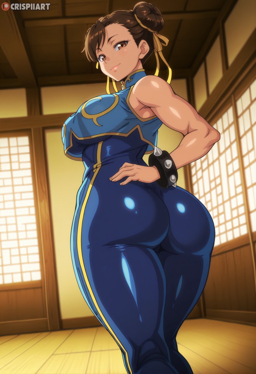 ai_generated bodysuit chun-li clothed crispiiart dat_ass huge_ass looking_at_viewer street_fighter thick_thighs